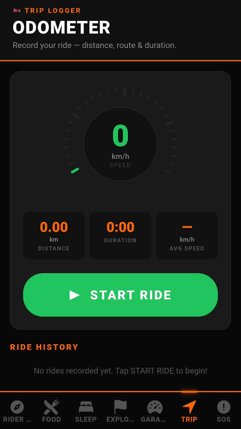 Trip Logger screen